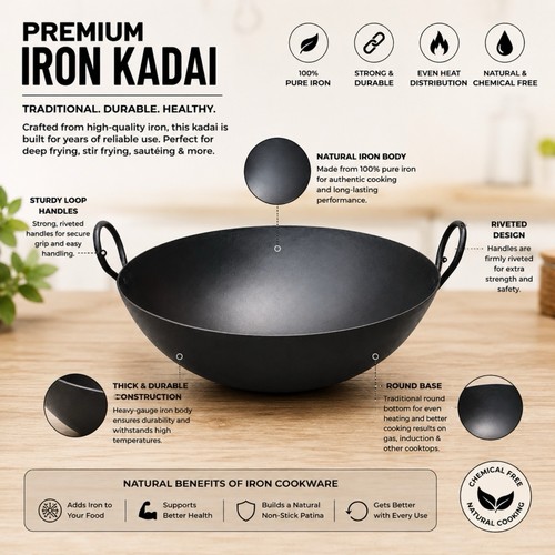 Indian iron kadai deep frying - iron,