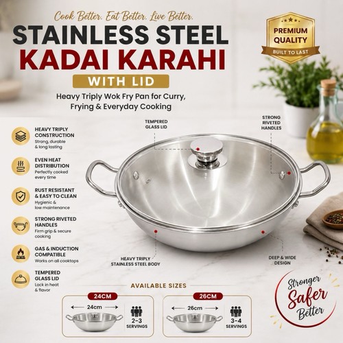 Stainless steel kadai karahi - steel,