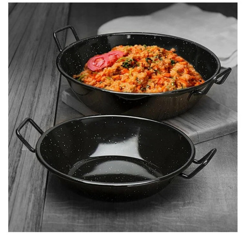 26cm black enamel karai wok - black,