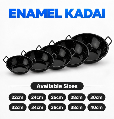 Enamel kadai wok pan 22cm - kadai, 22cm-40cm
