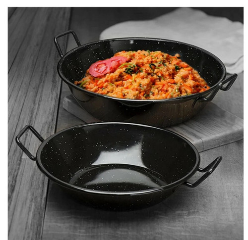 36cm black enamel karai - black, wok