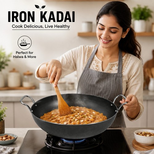 Flat base iron kadai deep - base,