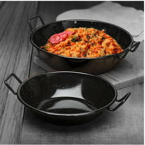38cm black enamel karai - enamel, wok